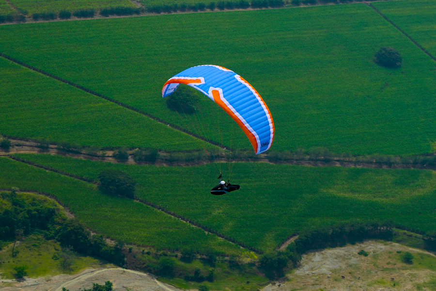 flex paragliding wing en a blue aile parapente bleue